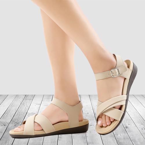 UTENAG Women's Comfortable Arch Support Walking Flat Sandals with Ankle Strap