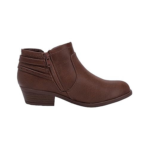Girls Western Style Ankle Booties with Zipper and Buckle - 1" Heel