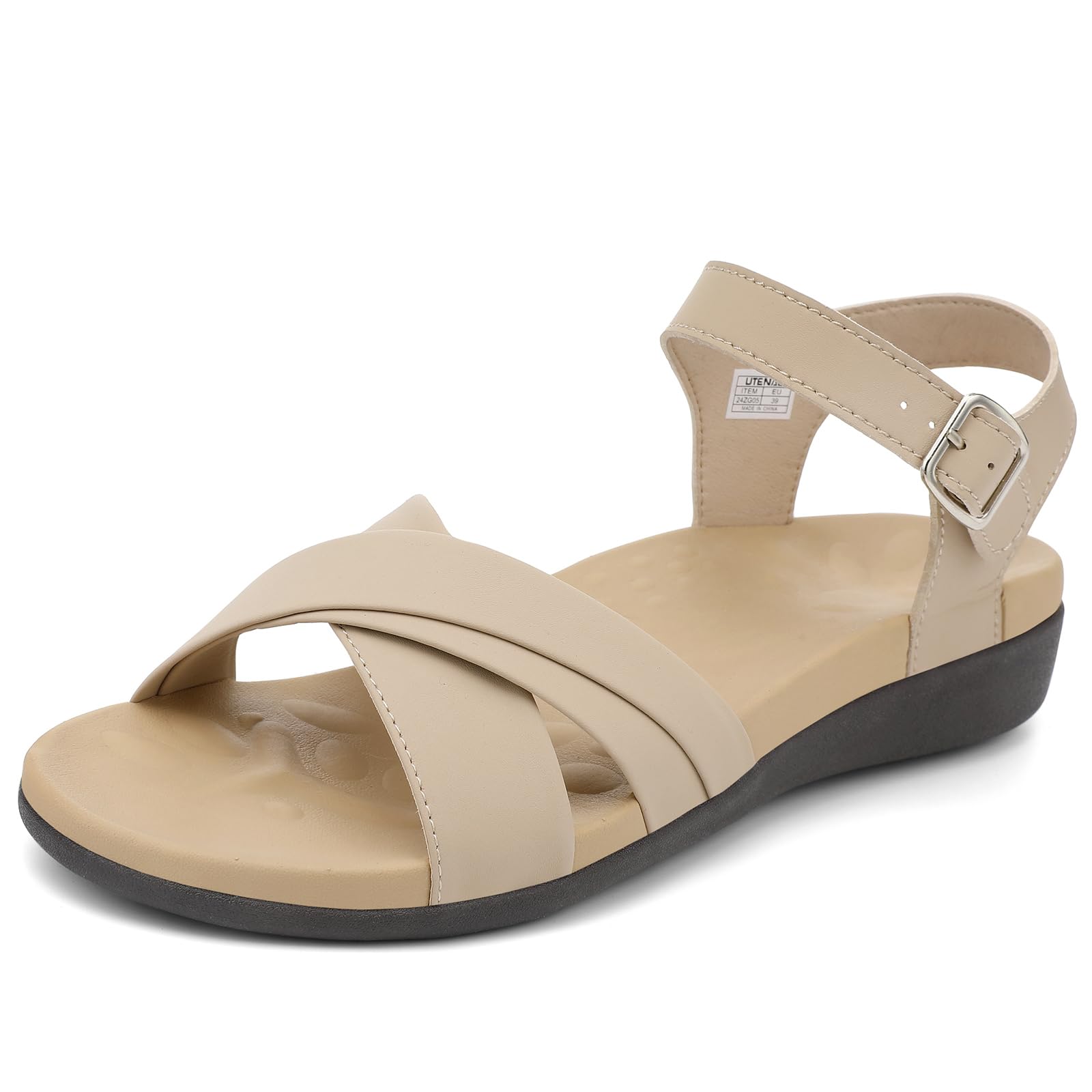UTENAG Women's Comfortable Arch Support Walking Flat Sandals with Ankle Strap