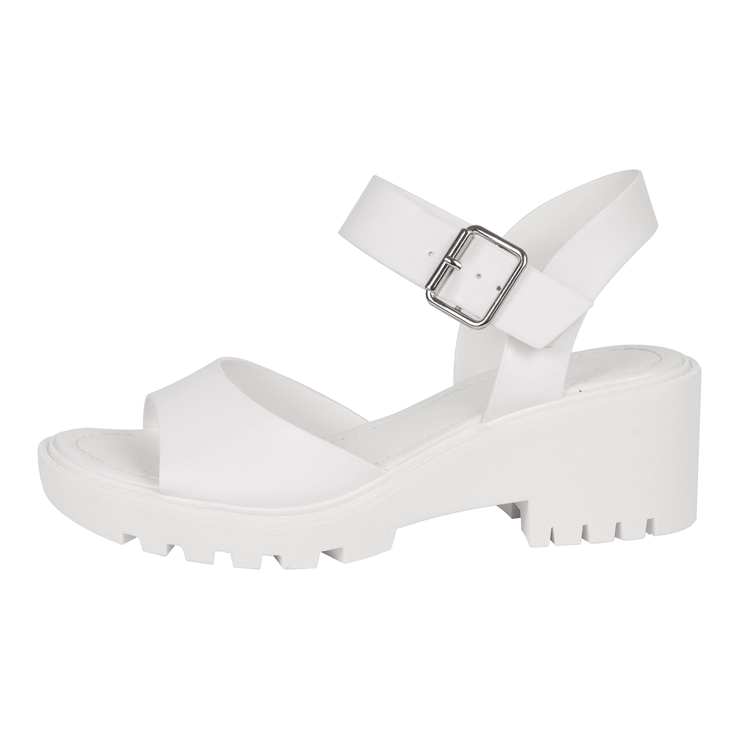 Women's Block Heeled Sandal with Lug Sole & Ankle Strap
