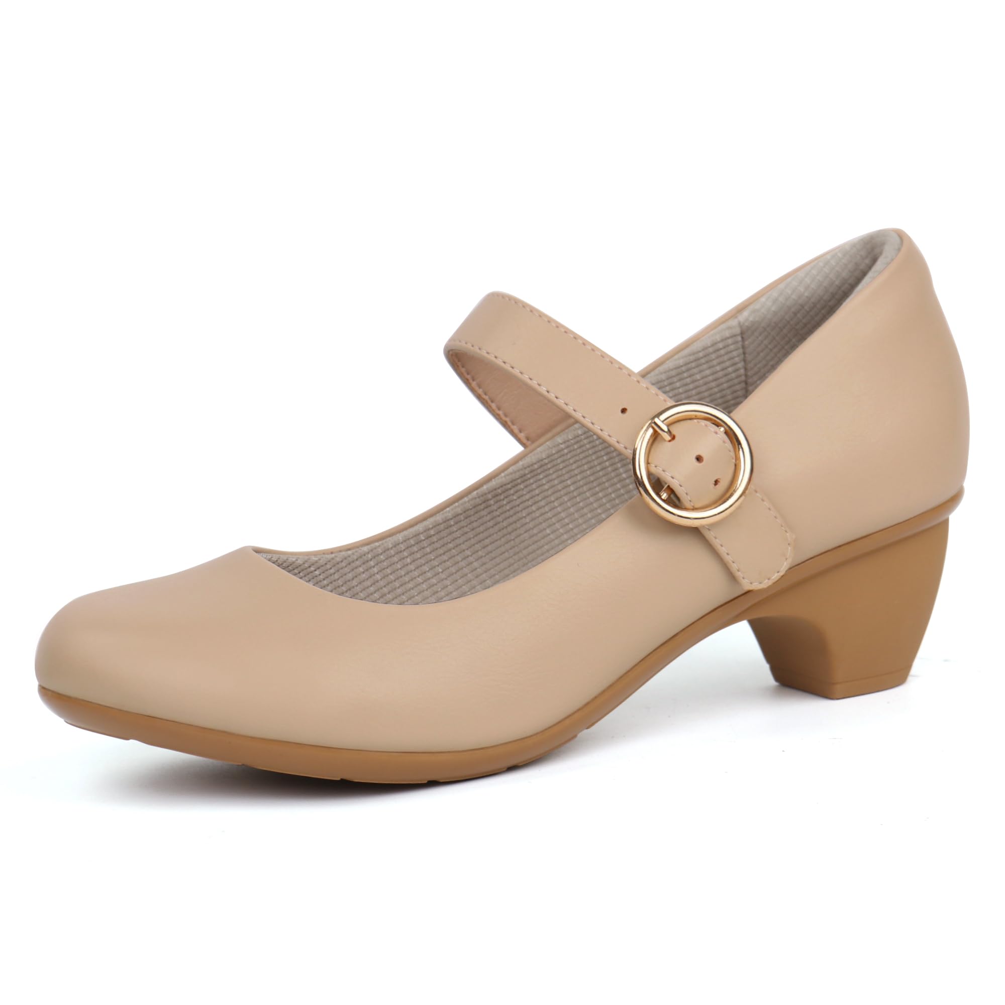 Benassal Women's Chunky Heel Mary Jane Dress Pumps