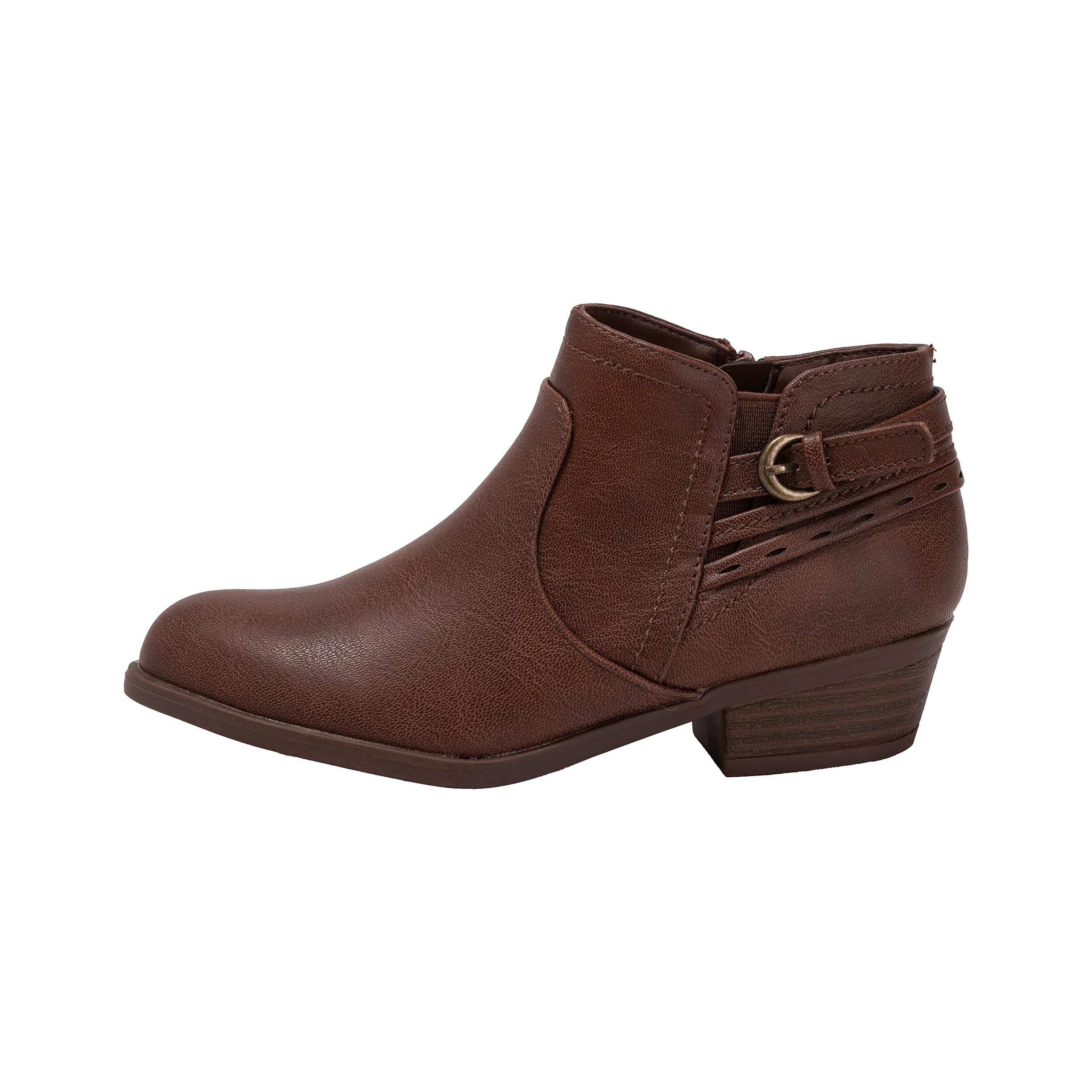 Girls Western Style Ankle Booties with Zipper and Buckle - 1" Heel